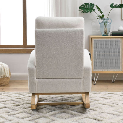 [Video] Welike 27.6"W Modern Accent High Backrest Living Room Lounge Arm Rocking Chair, Two Side Pocket ,Teddy White (Ivory) - Discount Msrp 