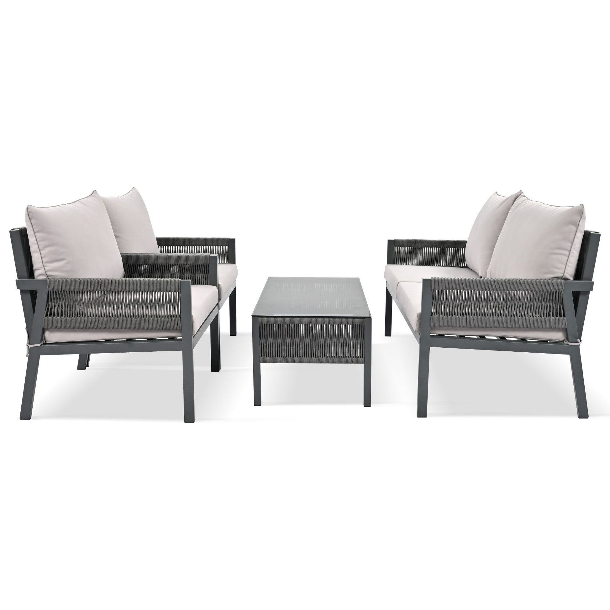 4-Piece Rope Patio Furniture Set, Outdoor Furniture with Tempered Glass Table, Patio Conversation Set Deep Seating with Thick Cushion for Backyard Porch Balcony - Discount Msrp 