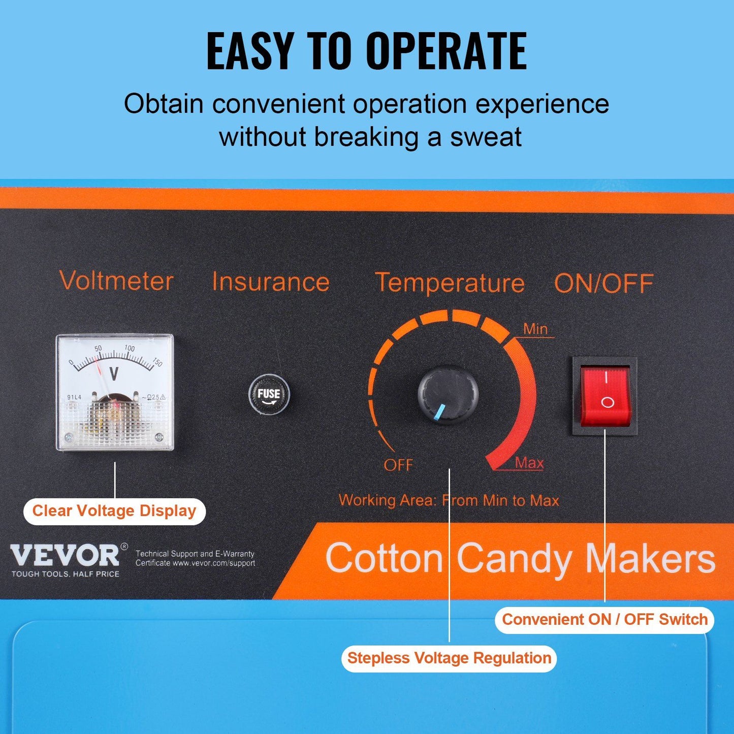 VEVOR Electric Cotton Candy Machine, 1000W Candy Floss Maker, Commercial Cotton Candy Machine with Cover, Stainless Steel Bowl, Sugar Scoop, Drawer, Perfect for Home Kids Birthday, Family Party, Blue - Discount Msrp 
