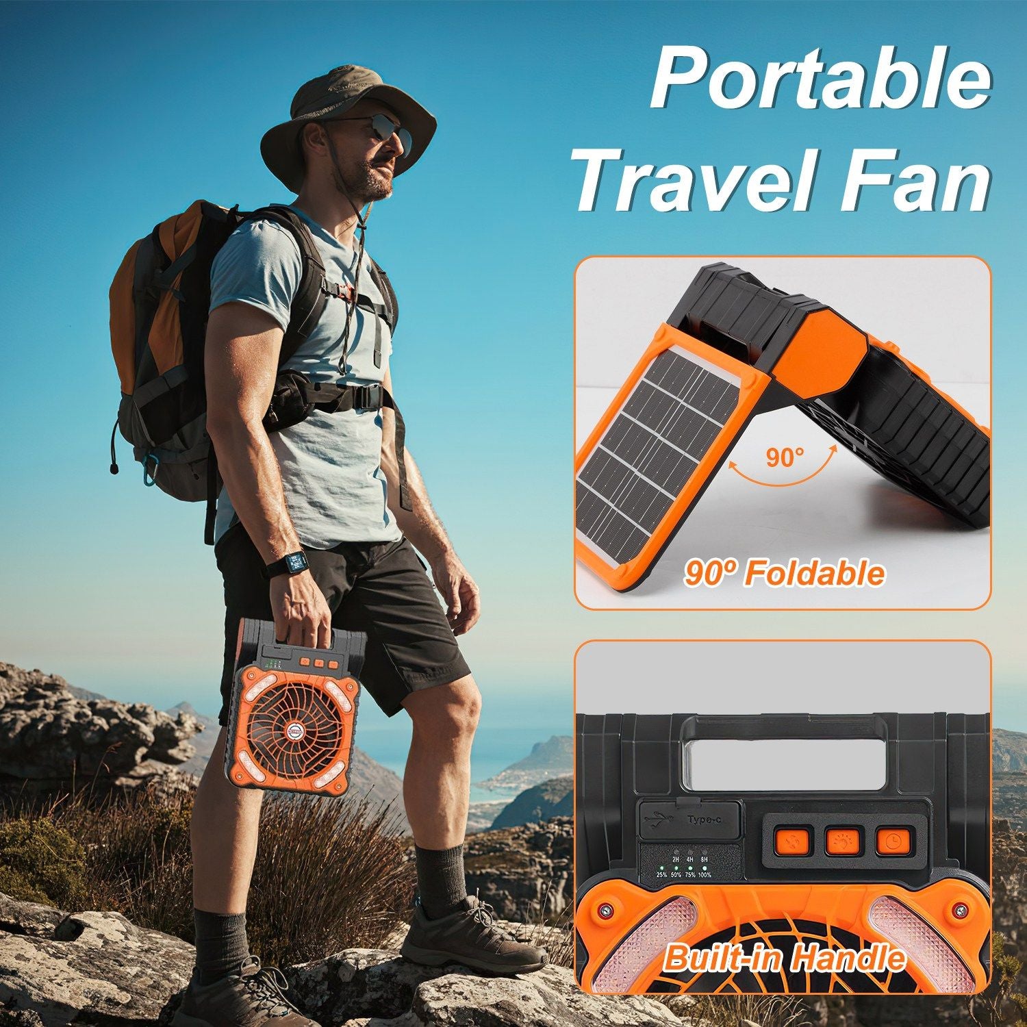 Solar Camping Fan With LED Lantern 5200mAh Rechargeable Battery Operated Portable Fan with Emergency Power Bank 4 Wind Speeds 3 Light Modes 3 Timers for Hiking Fishing Travel GPCT5319 - Discount Msrp 