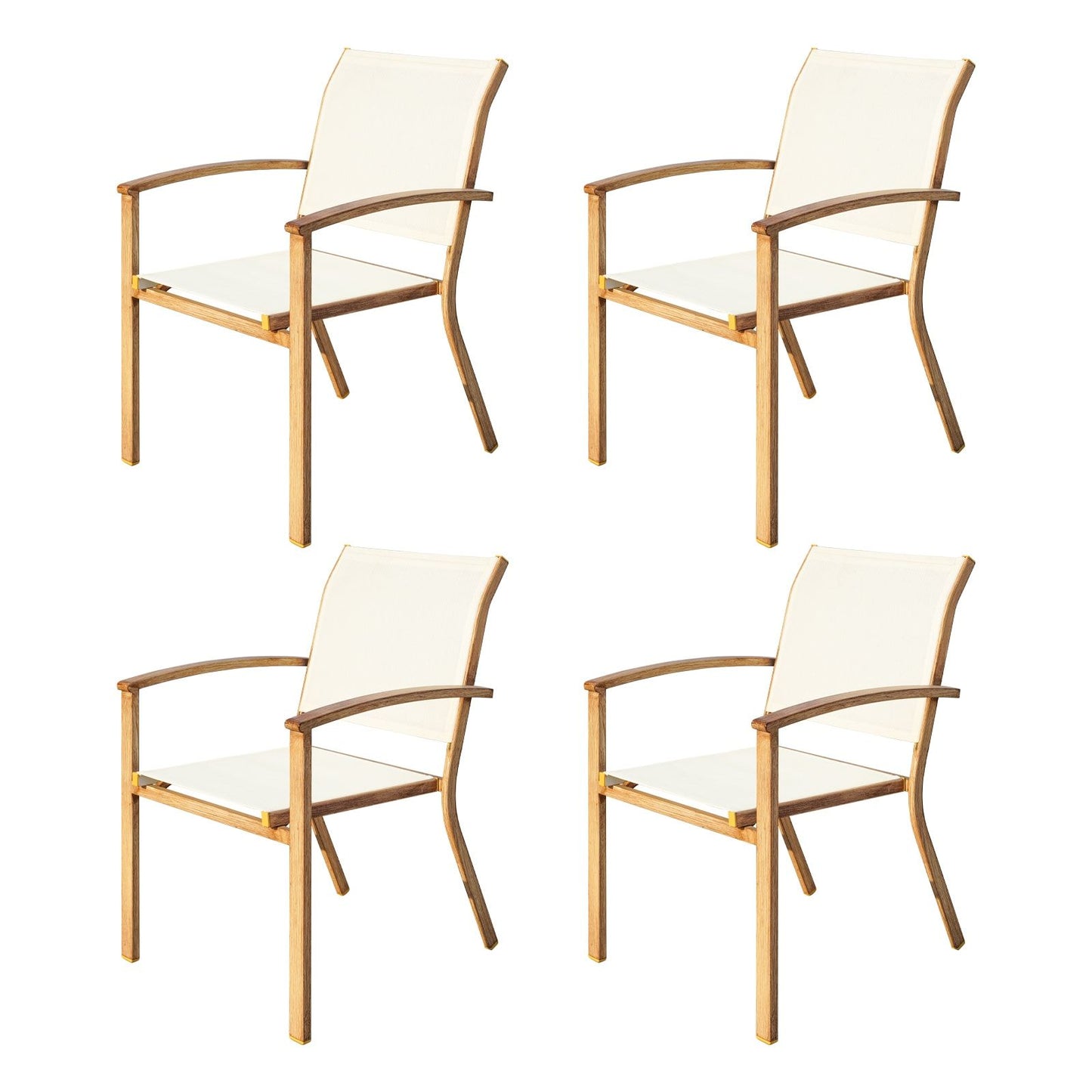Set of 4 Outdoor Patio Chairs, Integrated Stackable Wrought Iron Furniture Dining Chairs with Arms, Textilene Fabric Indoor Outdoor Chairs for Porch, Yard, Lawn, Garden - Discount Msrp 