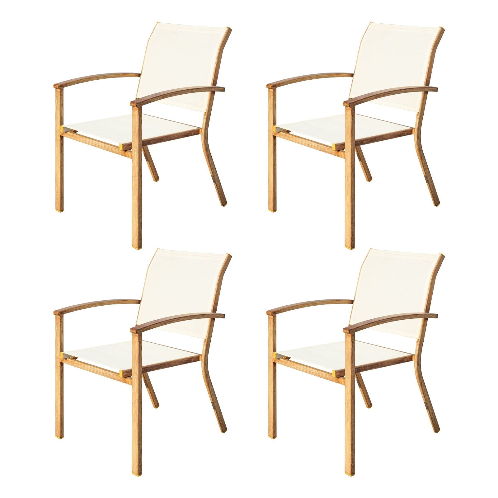 Set of 4 Outdoor Patio Chairs, Integrated Stackable Wrought Iron Furniture Dining Chairs with Arms, Textilene Fabric Indoor Outdoor Chairs for Porch, Yard, Lawn, Garden - Discount Msrp 