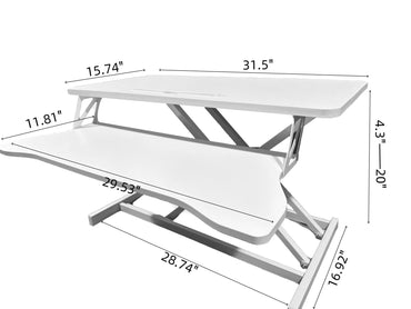 32 Inch Desk Converter, Height Adjustable Sit to Stand Riser, Dual Monitor and Laptop Workstation with Wide Keyboard Tray, White - Discount Msrp 