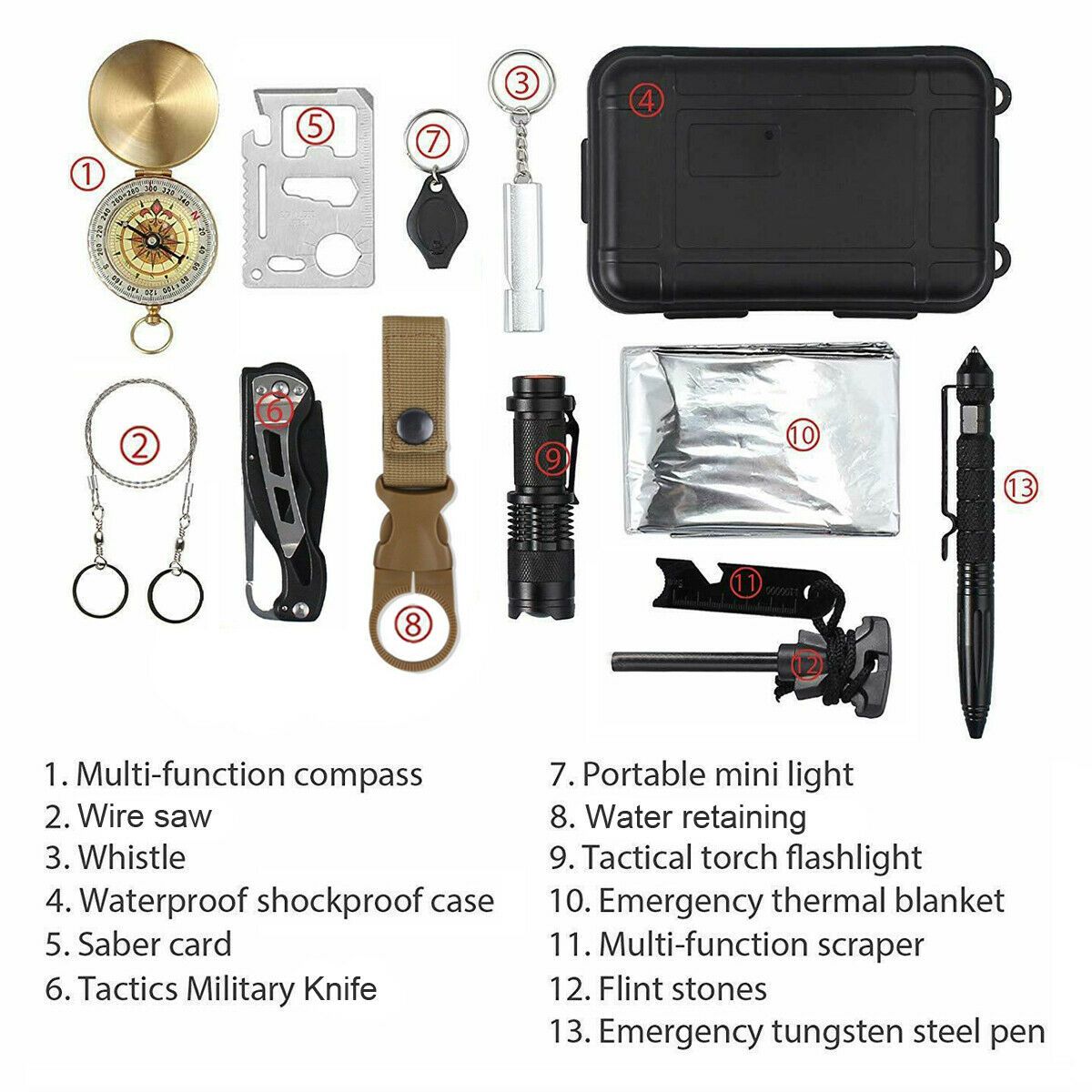 14 in 1 Outdoor Emergency Survival Gear Kit Camping Tactical Tools SOS EDC Case - Discount Msrp 