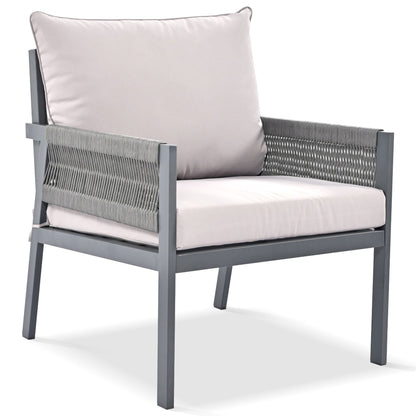 4-Piece Rope Patio Furniture Set, Outdoor Furniture with Tempered Glass Table, Patio Conversation Set Deep Seating with Thick Cushion for Backyard Porch Balcony - Discount Msrp 