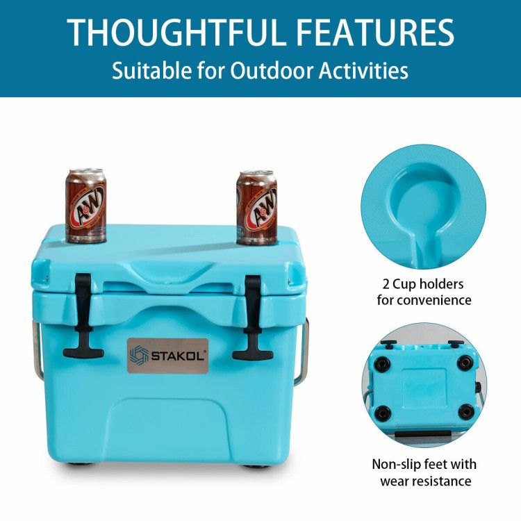 16 Quart 24-Can Capacity Portable Insulated Ice Cooler with 2 Cup Holders - Discount Msrp 