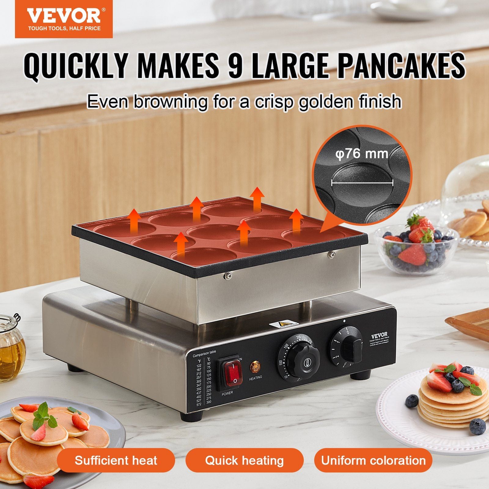 VEVOR 9PCS 76mm Dutch Pancake Maker Commercial Dorayaki Baker 850W Non-stick - Discount Msrp 
