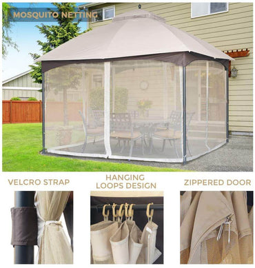 10*12 FT Softtop Metal Gazebo with Mosquito Net&Sunshade Curtains,Sturdy Heavy Duty Double Roof Canopy,Galvanized Steel Design Outdoor Tent,Suitable for Gardens,Patio,Backyard - Discount Msrp 