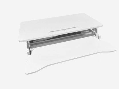 32 Inch Desk Converter, Height Adjustable Sit to Stand Riser, Dual Monitor and Laptop Workstation with Wide Keyboard Tray, White - Discount Msrp 