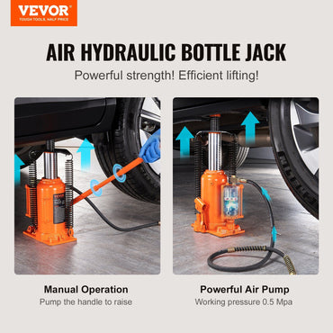 VEVOR Air Hydraulic Bottle Jack, 20 Ton/40000 LBS All Welded Bottle Jack, 10.4-19.7 inch Lifting Range, Manual Handle and Air Pump, for Car, Pickup, Truck, RV, Auto Repair, Industrial Engineering - Discount Msrp 