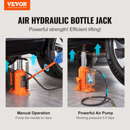 VEVOR Air Hydraulic Bottle Jack, 20 Ton/40000 LBS All Welded Bottle Jack, 10.4-19.7 inch Lifting Range, Manual Handle and Air Pump, for Car, Pickup, Truck, RV, Auto Repair, Industrial Engineering - Discount Msrp 