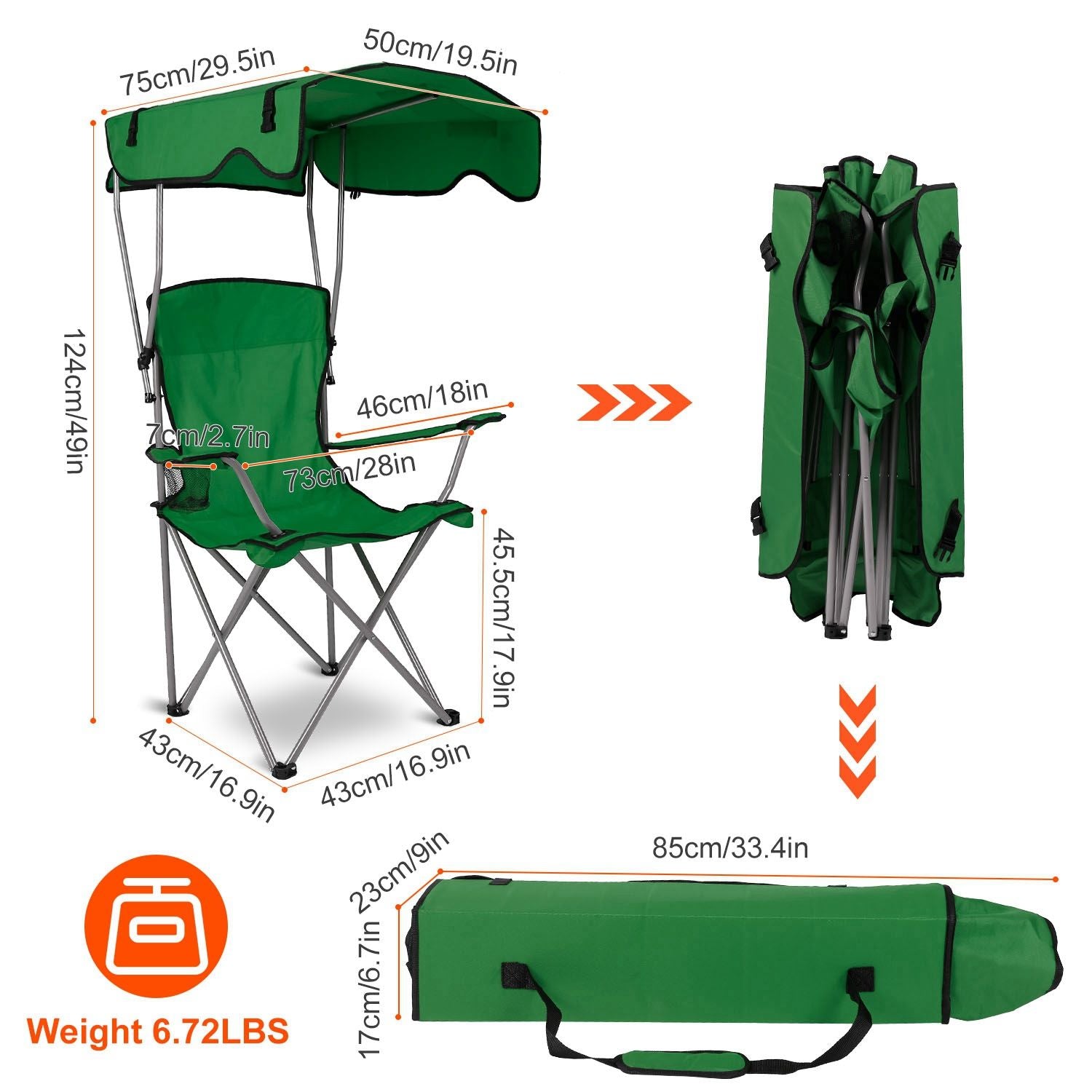 Foldable Beach Canopy Chair Sun Protection Camping Lawn Canopy Chair 330LBS Load Folding Seat - Discount Msrp 