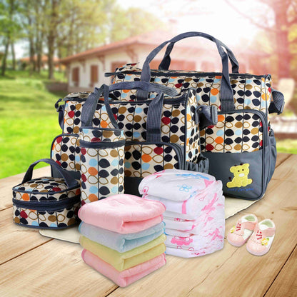 5PCS Baby Nappy Diaper Bags Set Mummy Diaper Shoulder Bags w/ Nappy Changing Pad Insulated Pockets Travel Tote Bags - Discount Msrp 