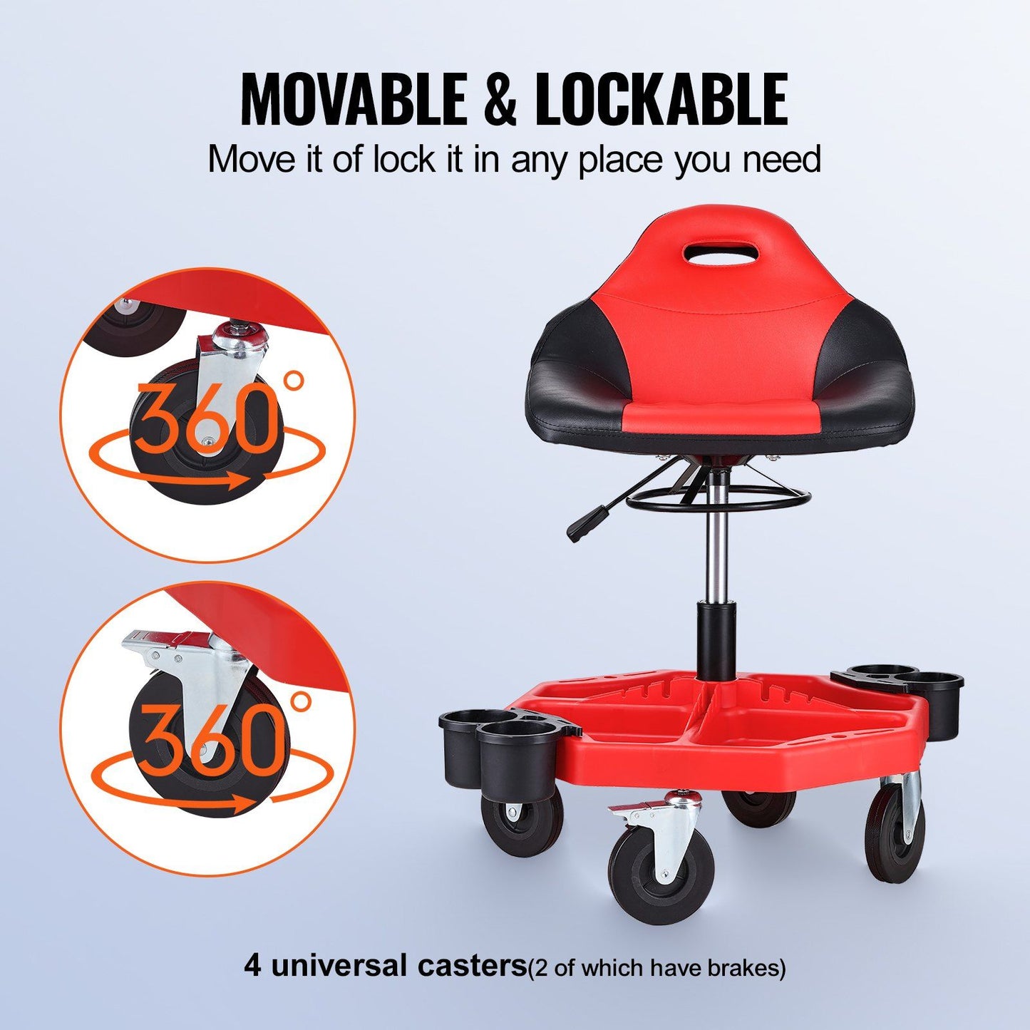 VEVOR Rolling Garage Stool 300LBS Adjustable Mechanic Work Shop Seat w/Casters - Discount Msrp 