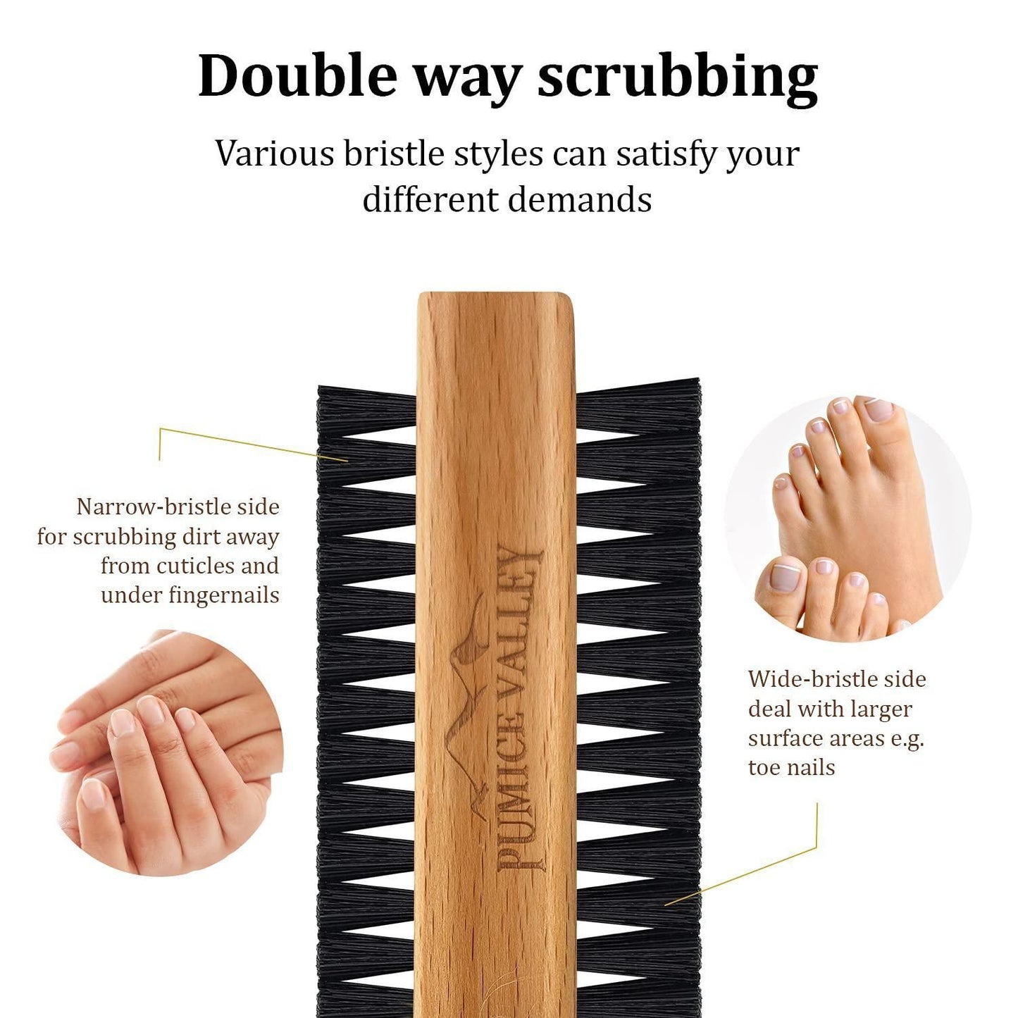 Wooden Cleaning Finger Nail Brush with Nylon Charcoal Bristles & Hanging Rope Double Sided Fingernail Brush for Scrubbing Fingernails and Toes Beechwood - Discount Msrp 