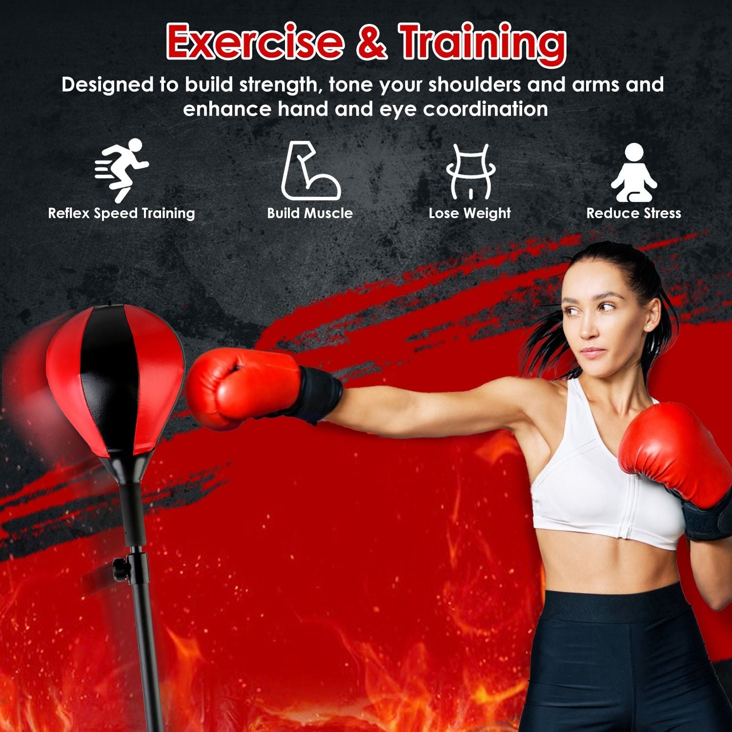 Punching Bag with Stand Free Standing Boxing Ball for Adults 43.3-63in Height Adjustable Boxing Bag with Gloves Wrist Sleeves Stable Suction Base for Fitness Speed Training GPCT5420 - Discount Msrp 