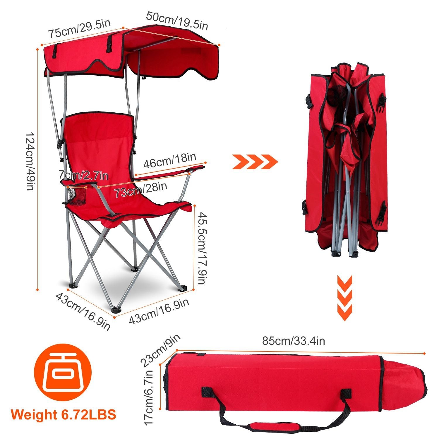 Foldable Beach Canopy Chair Sun Protection Camping Lawn Canopy Chair 330LBS Load Folding Seat - Discount Msrp 