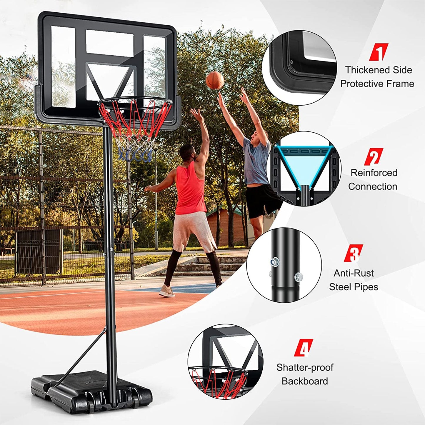 Portable Basketball Hoop Outdoor, 4.25FT-10FT Height Adjustable Basketball Goal, Shatterproof Backboard, Built-in Wheels, Basketball Stand - Discount Msrp 