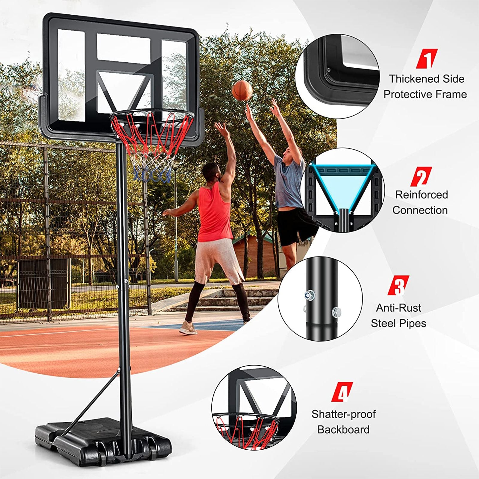 Portable Basketball Hoop Outdoor, 4.25FT-10FT Height Adjustable Basketball Goal, Shatterproof Backboard, Built-in Wheels, Basketball Stand - Discount Msrp 