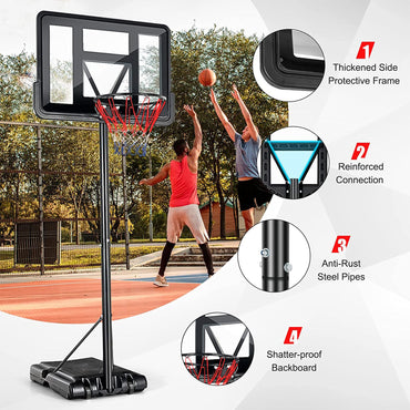 Portable Basketball Hoop Outdoor, 4.25FT-10FT Height Adjustable Basketball Goal, Shatterproof Backboard, Built-in Wheels, Basketball Stand - Discount Msrp 