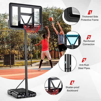 Portable Basketball Hoop Outdoor, 4.25FT-10FT Height Adjustable Basketball Goal, Shatterproof Backboard, Built-in Wheels, Basketball Stand - Discount Msrp 
