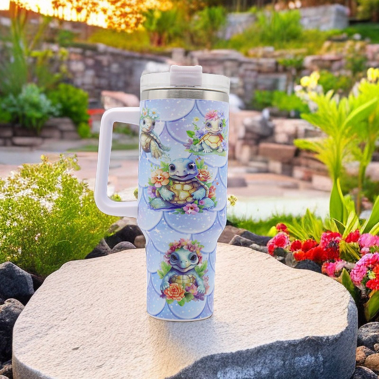 1pc 40oz Water Bottles,5D Little Turtle Series Tumbler,Large Capacity Stainless Steel Tumbler Insulation Cup With Lid And Straw For Women,Camping,Driving,skiing,Thermocoolers.Best Gift - Discount Msrp 