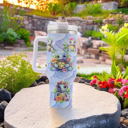 1pc 40oz Water Bottles,5D Little Turtle Series Tumbler,Large Capacity Stainless Steel Tumbler Insulation Cup With Lid And Straw For Women,Camping,Driving,skiing,Thermocoolers.Best Gift - Discount Msrp 
