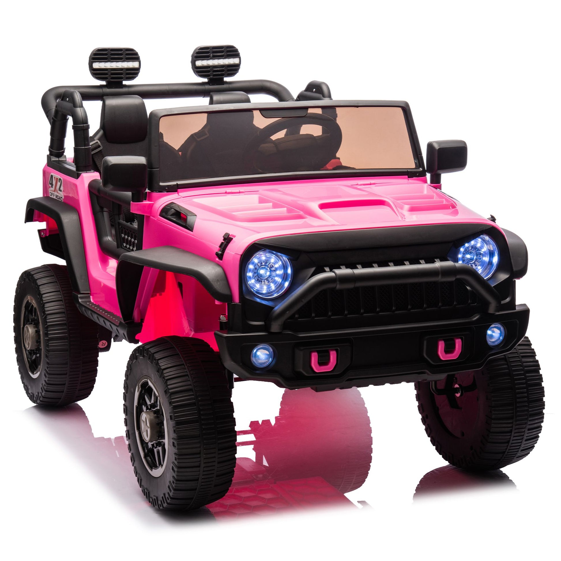24V Two-Seater Kids Ride On Truck Car W/Parents Control,200w*2,Seat width 20.28in,Four-wheel Suspension,LED Lights,Music,MP3,Bluetooth,Two independent seat belts,Suitable for off-road For Kids Aged 3+ - Discount Msrp 