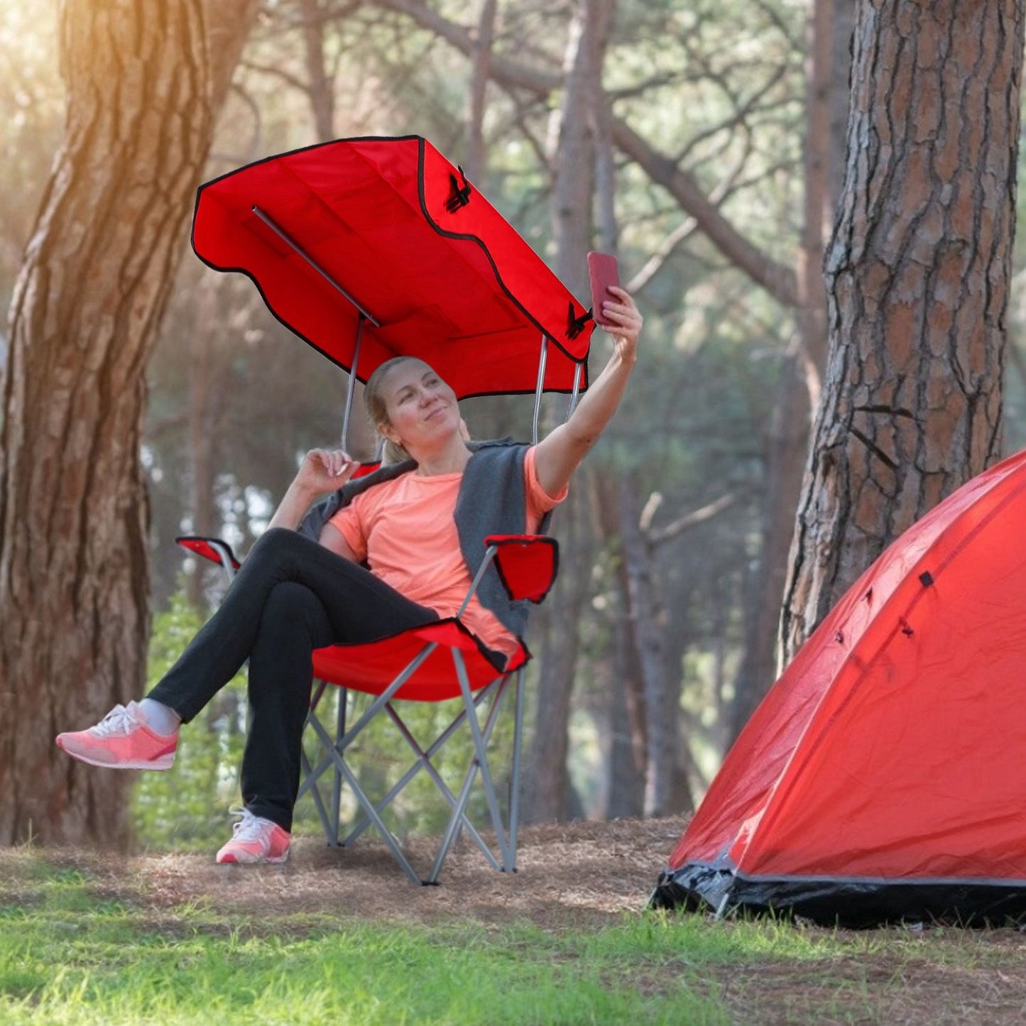 Foldable Beach Canopy Chair Sun Protection Camping Lawn Canopy Chair 330LBS Load Folding Seat - Discount Msrp 
