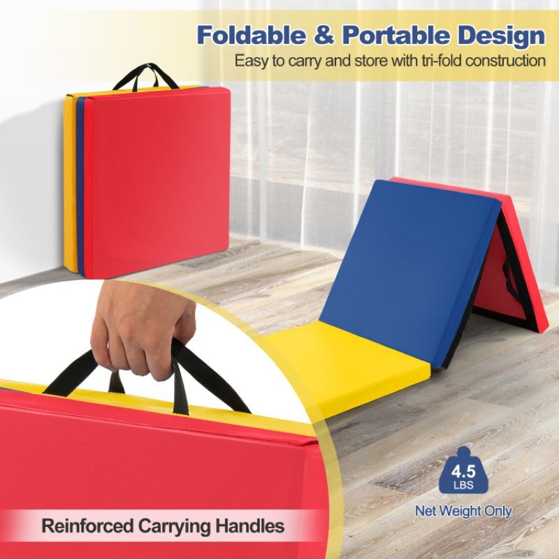 Portable Tri-Fold Gym Mat with Handles for Yoga - Discount Msrp 