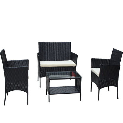 4 PC Rattan Patio Furniture Set Outdoor Patio Cushioned Seat Wicker Sofa - Discount Msrp 