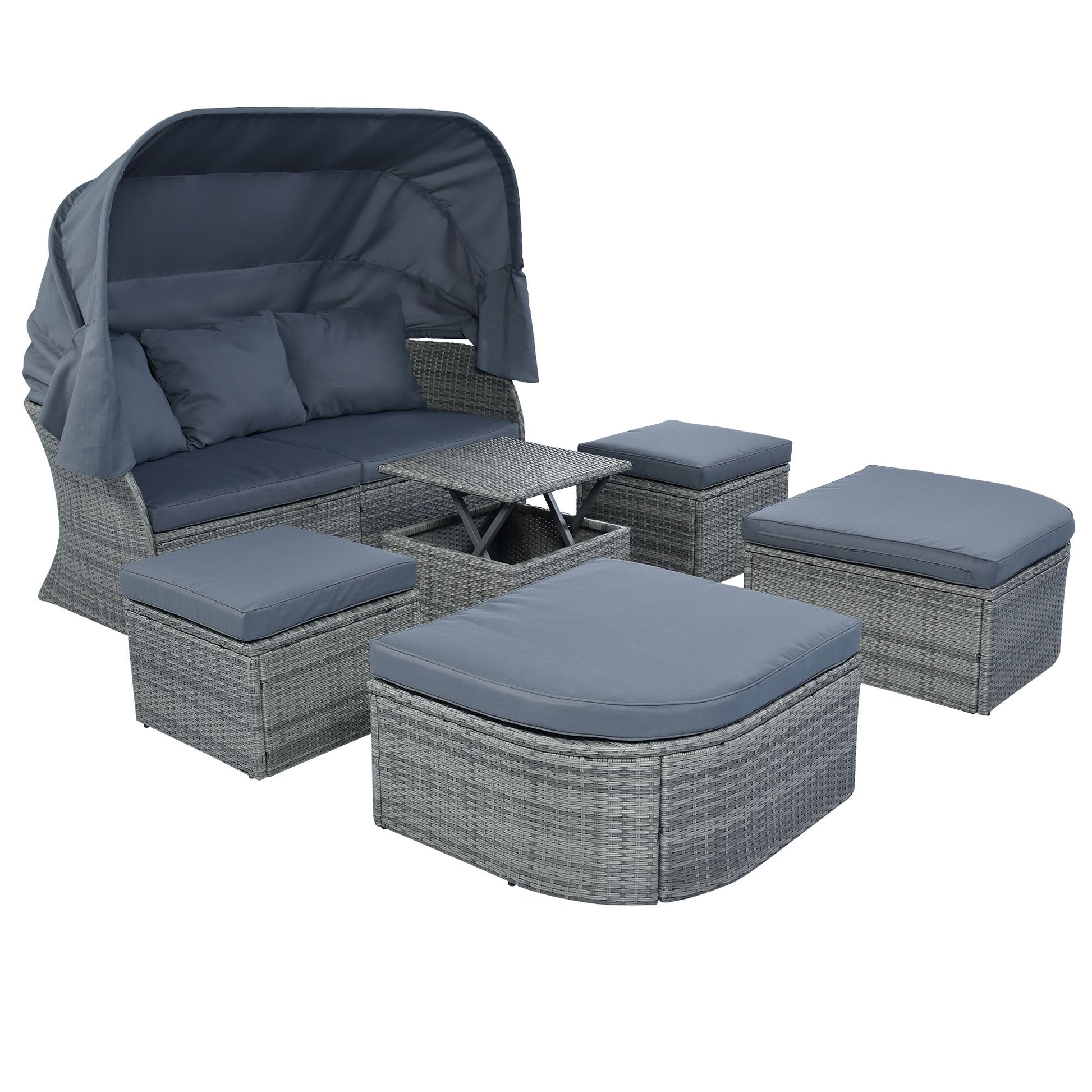 Outdoor Patio Furniture Set Daybed Sunbed with Retractable Canopy Conversation Set Wicker Furniture - Discount Msrp 
