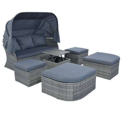 Outdoor Patio Furniture Set Daybed Sunbed with Retractable Canopy Conversation Set Wicker Furniture - Discount Msrp 