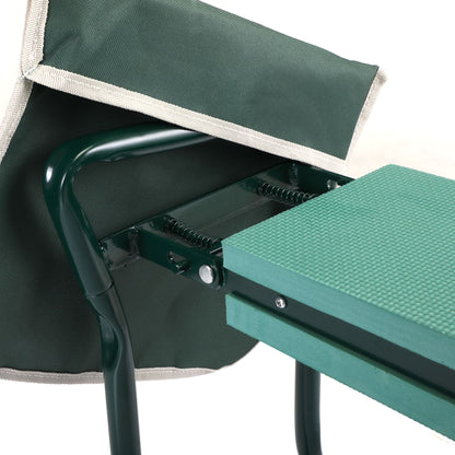 Outdoor 2-in-1 Garden Stool and Kneeler; Garden Bench with Tool Bags; Kneeling Pad; Gift for Parent; Portable; Green - Discount Msrp 
