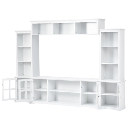 [VIDEO provided] ON-TREND Minimalism Entertainment Wall Unit with Bridge, Modern TV Console Table for TVs Up to 70", Multifunctional TV Stand with Tempered Glass Door, White (Old SKU: SD000009AAK) - Discount Msrp 