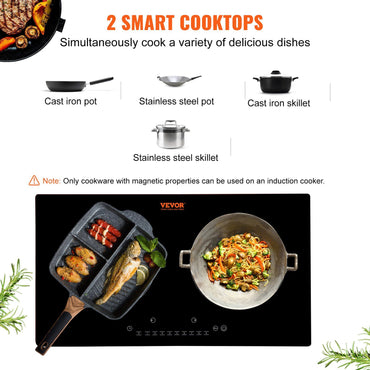 VEVOR Electric Cooktop, 2 Burners, 24'' Induction Stove Top, Built-in Magnetic Cooktop 1800W, 9 Heating Level Multifunctional Burner, LED Touch Screen w/ Child Lock & Over-Temperature Protection - Discount Msrp 