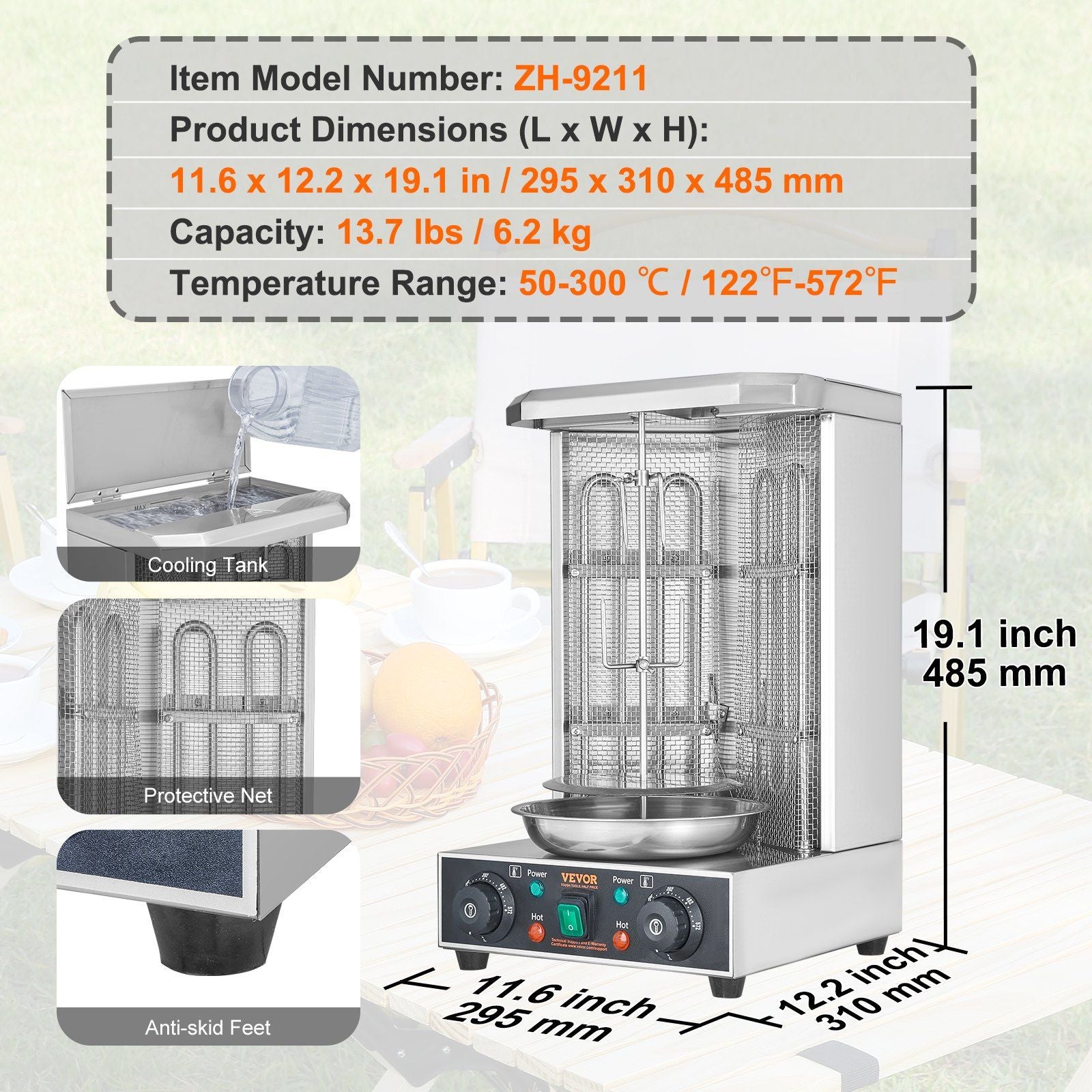 VEVOR Shawarma Grill Machine, 13 lbs Capacity, Chicken Shawarma Cooker Machine with 2 Burners, Electric Vertical Broiler Gyro Rotisserie Oven Doner Kebab Machine, for Home Restaurant Kitchen Parties - Discount Msrp 