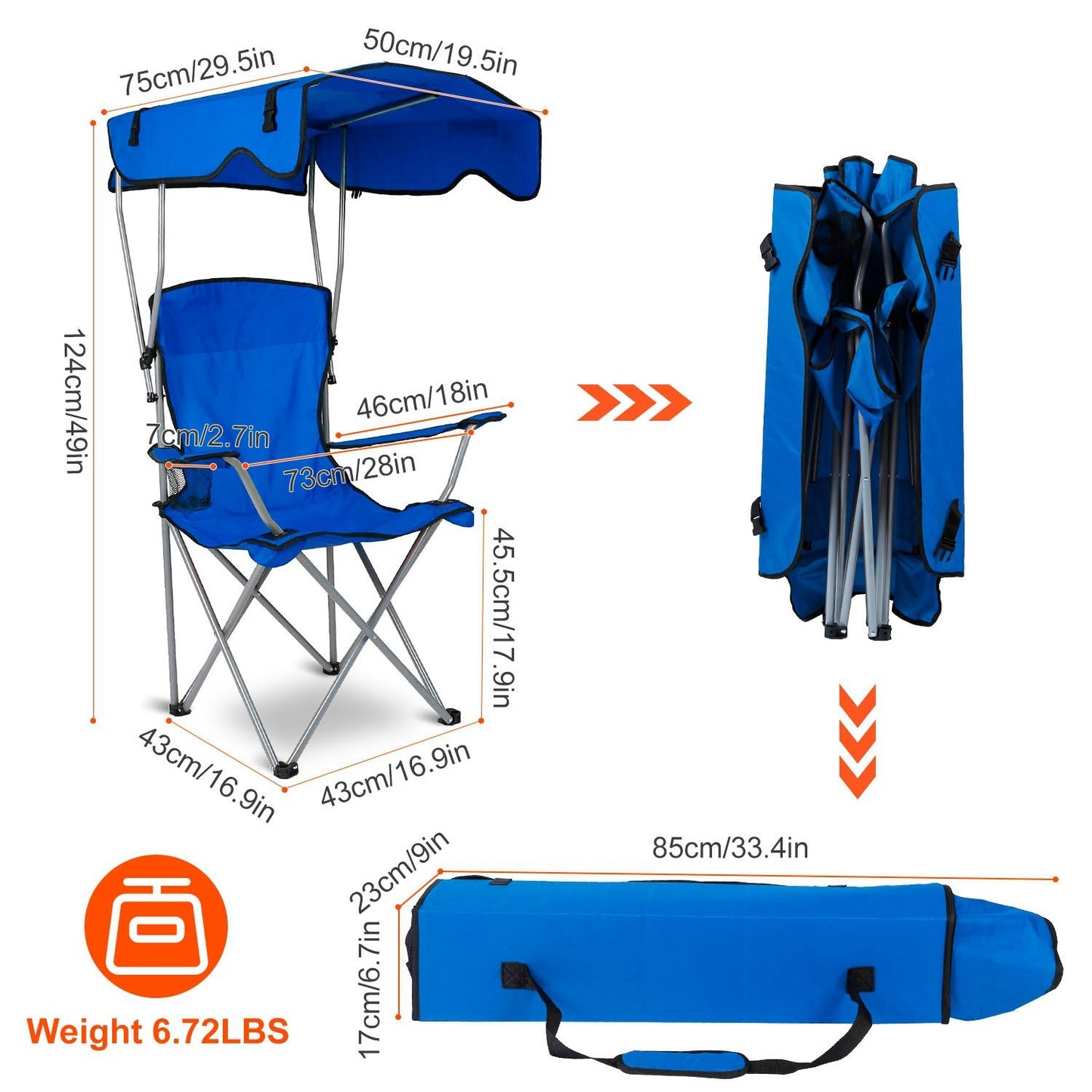 Foldable Beach Canopy Chair Sun Protection Camping Lawn Canopy Chair 330LBS Load Folding Seat - Discount Msrp 