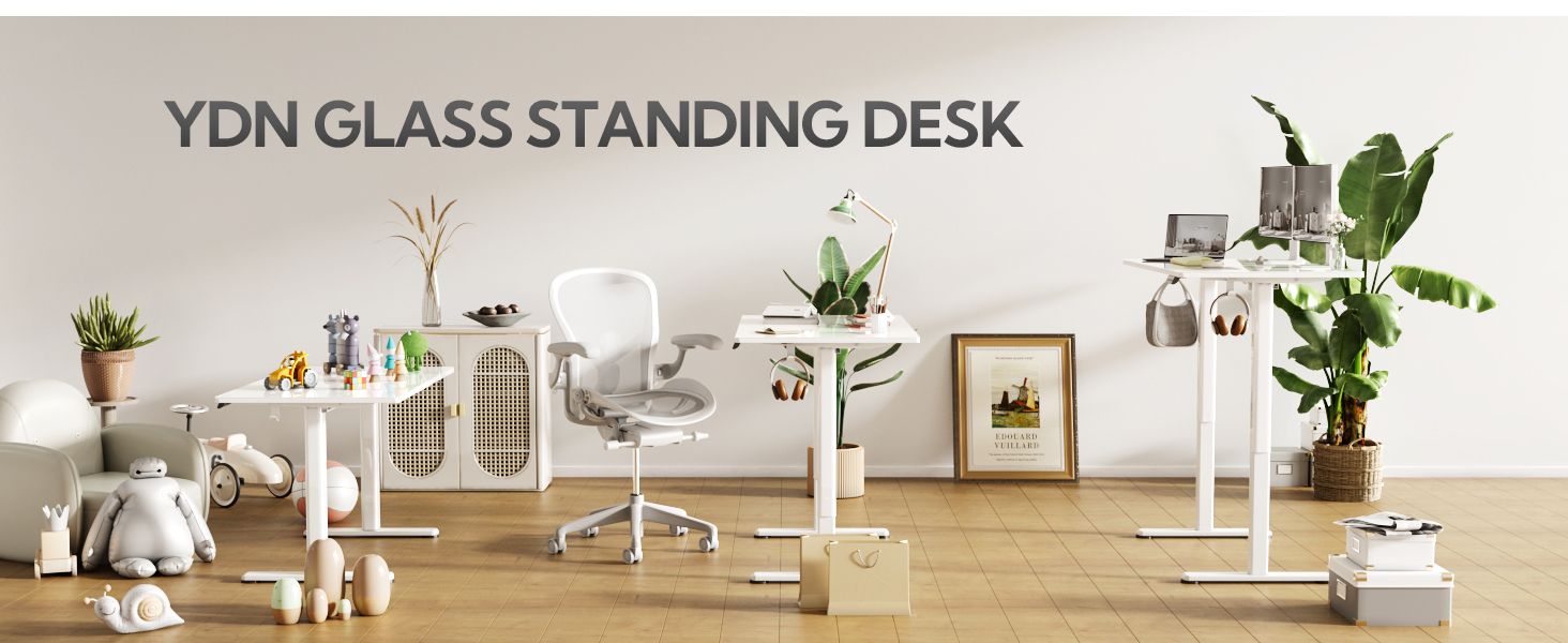 48 Inch Electric White Glass Standing Desk, Adjustable Height ,Quick Install Home Office Computer Desk, Stand Up Desk, - Discount Msrp 