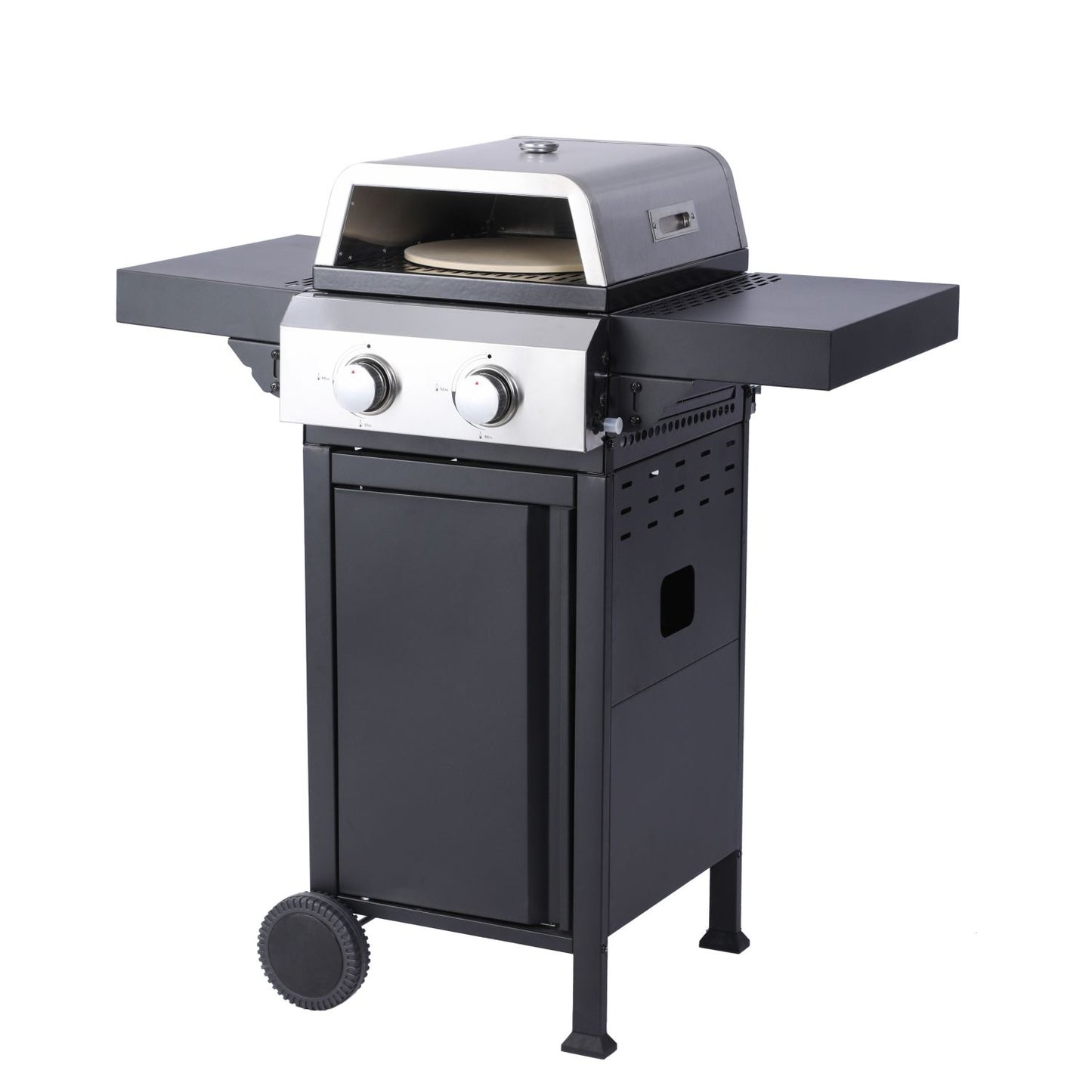 2-Burner Propane Gas BBQ Grill, Pizza Box, 24600BTU Output With Wire Enamel Cooking Grids For Outdoor Barbecue, Foldable Side Table, Hanging Basket, Stainless Steel - Discount Msrp 