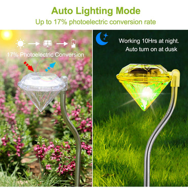4Pcs Solar Garden Light Outdoor Diamond LED Light IP65 Waterproof Stake Decorative Lamp - Discount Msrp 