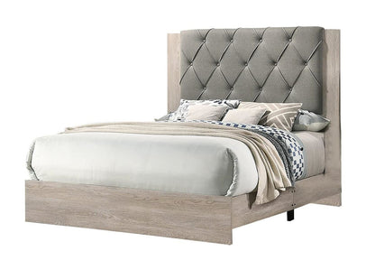 Contemporary 1pc Cream Finish California King Size Bed Bedroom Furniture Gray Tufted Design Headboard Rubberwood 1pc Bedframe - Discount Msrp 