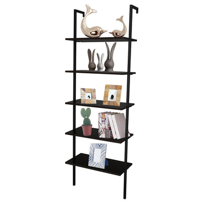 5-Shelf Wood Ladder Bookcase with Metal Frame Industrial 5-Tier Modern Ladder Shelf - Discount Msrp 