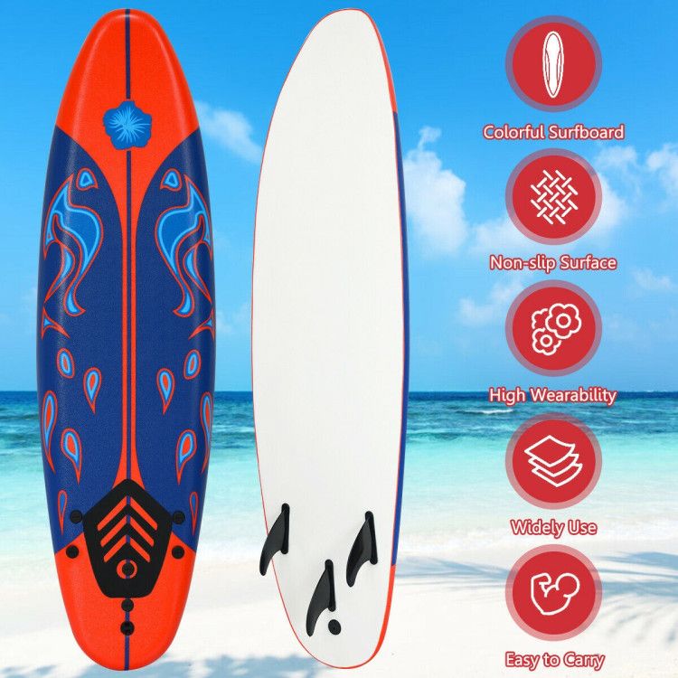 6 Feet Surfboard with 3 Detachable Fins - Discount Msrp 