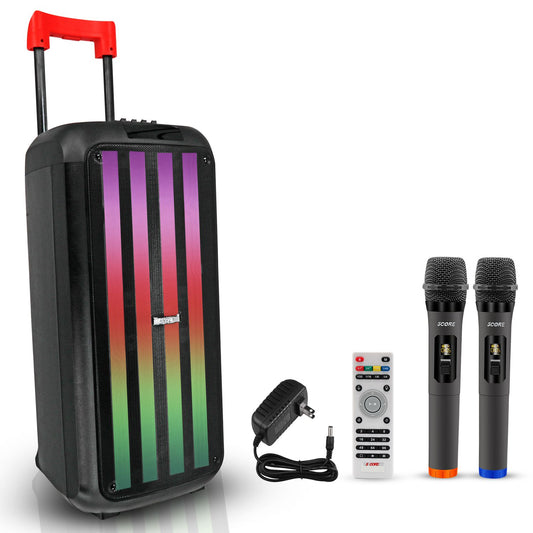 5 Core 8 Inch Bluetooth DJ Speaker 3 Way Boom Box Party Speakers Karaoke Machine Portable PA Bocina for Singing with 2 Wireless Microphone + Light PLB 8X2 2MIC - Discount Msrp 