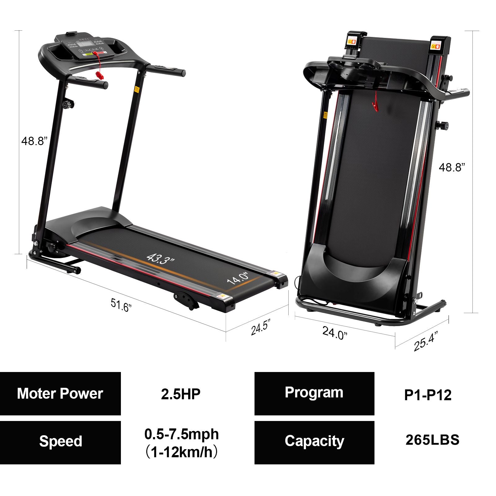 Folding Treadmill with Incline 2.5HP 12KM/H Electric Treadmill for Home Foldable, Bluetooth Music Cup Holder Heart Rate Sensor Walking Running Machine for Indoor Home Gym Exercise Fitness - Discount Msrp 