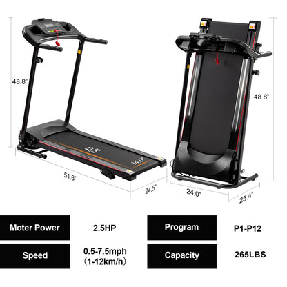 Folding Treadmill with Incline 2.5HP 12KM/H Electric Treadmill for Home Foldable, Bluetooth Music Cup Holder Heart Rate Sensor Walking Running Machine for Indoor Home Gym Exercise Fitness - Discount Msrp 