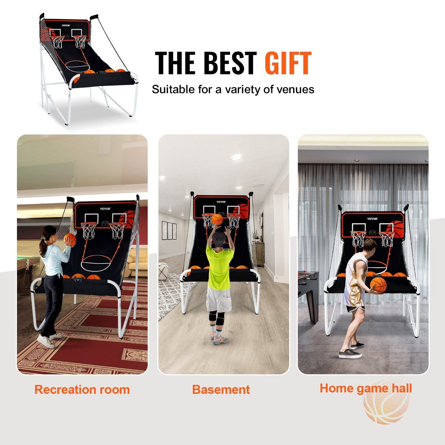 VEVOR Foldable Basketball Arcade Game, 2 Player Indoor Basketball Game, Home Dual Shot Sport with 5 Balls, 8 Game Modes, Electronic Scoreboard, and Inflation Pump, for Kids, Adults (Black & White) - Discount Msrp 