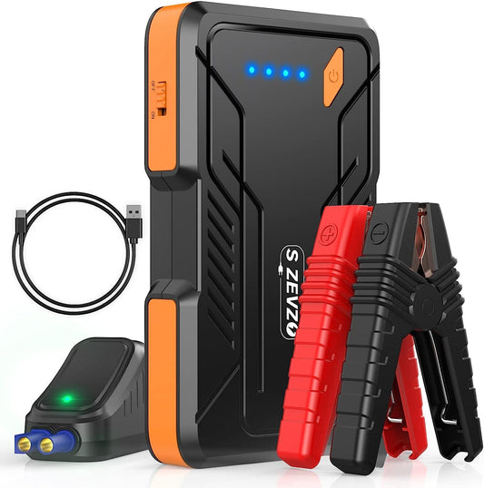 S ZEVZO Jump Starter 1000A Peak Portable Jump Starter for Car (Up to 7.0L Gas/5.5L Diesel Engine) 12V Auto Battery Booster Pack with Smart Clamp Cables, USB Charge, LED Flashlight Jump Box - Discount Msrp 