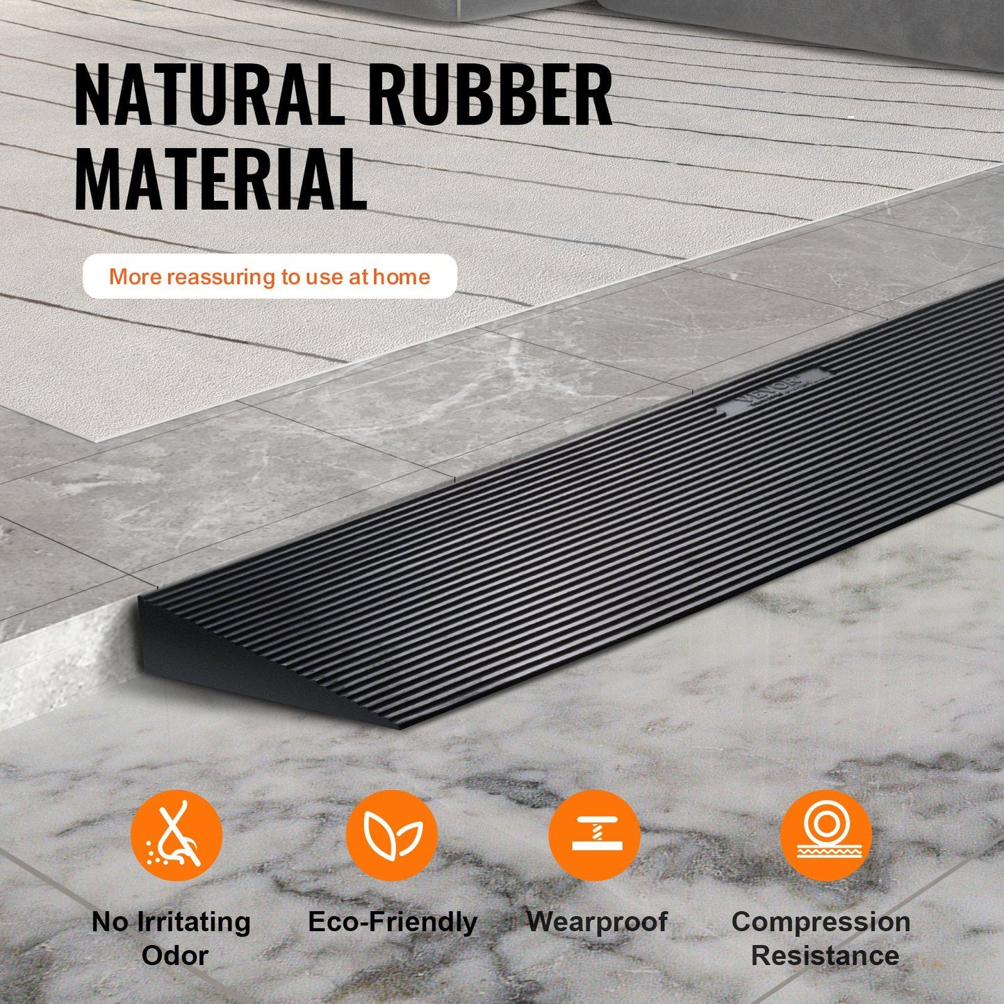 VEVOR Rise Cuttable Threshold Ramp for Sweeping Robot, 35.4" Wide Natural Rubber Wheelchair Ramp, Non-Slip Solid Rubber Ramp with Double-Sided Tape for Doorways, Driveways, Bathroom, Smooth Tile - Discount Msrp 